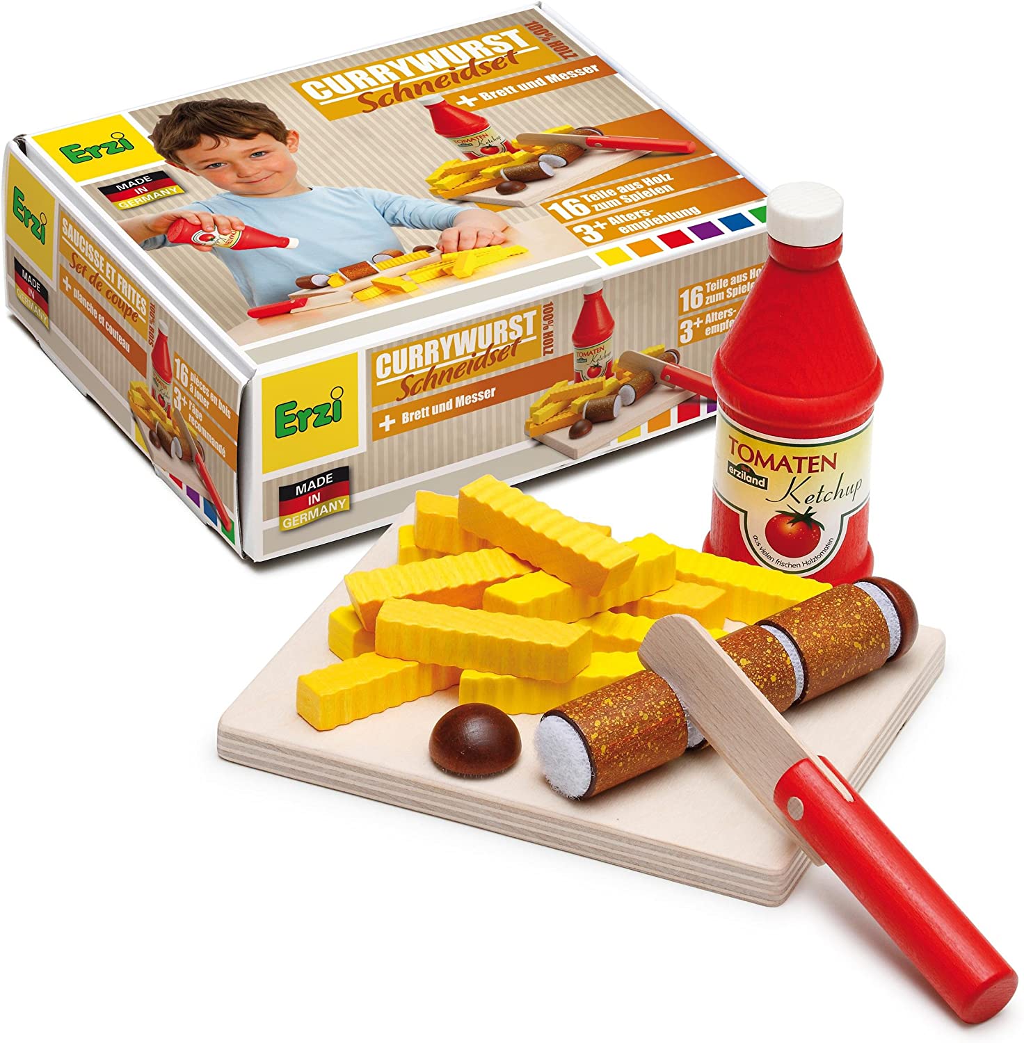 ERZI Curry Wurst aus Holz, 16-tlg.