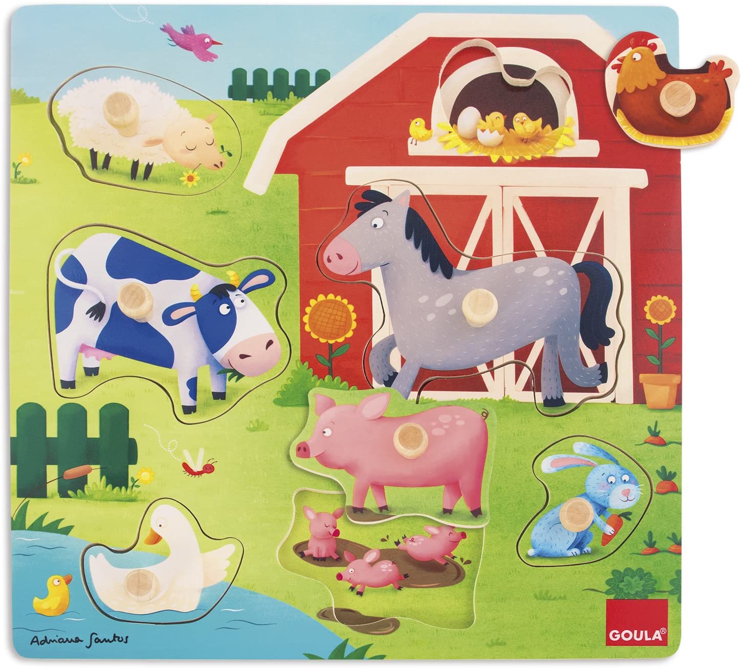 Knopfpuzzle Tiermütter und -Kinder, 7 teilig